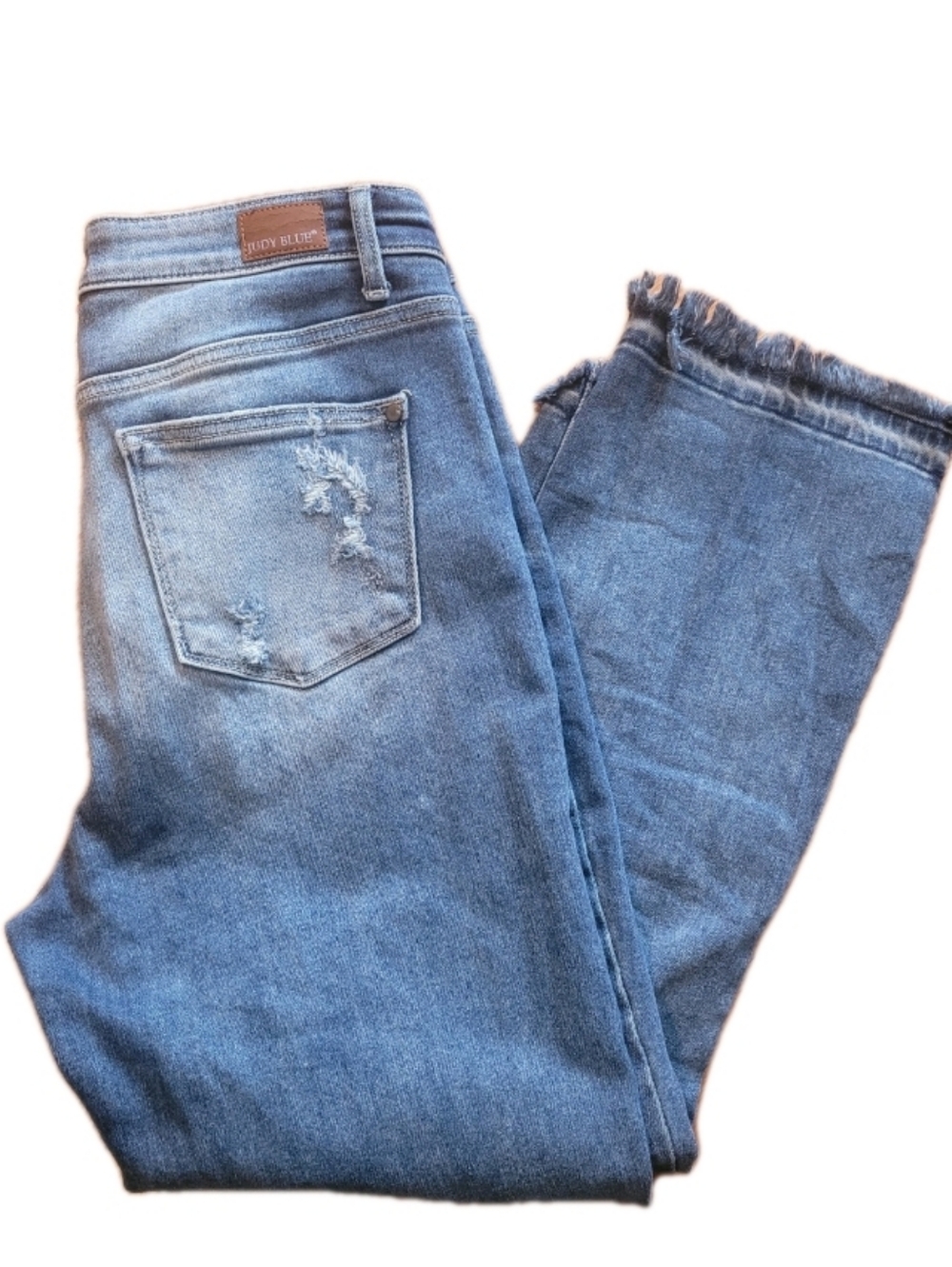 Judy Blue Jeans 9 Light Blue Straight Leg Distressed Frayed Hem